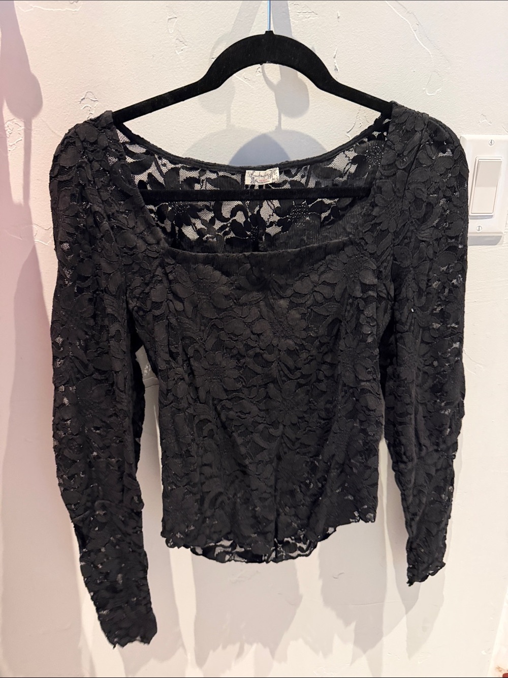 Free People Intimately Black Lace Long-Sleeve Women's Top